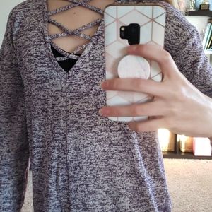 Reversible Purple long sleeve top, cris-cross cutt